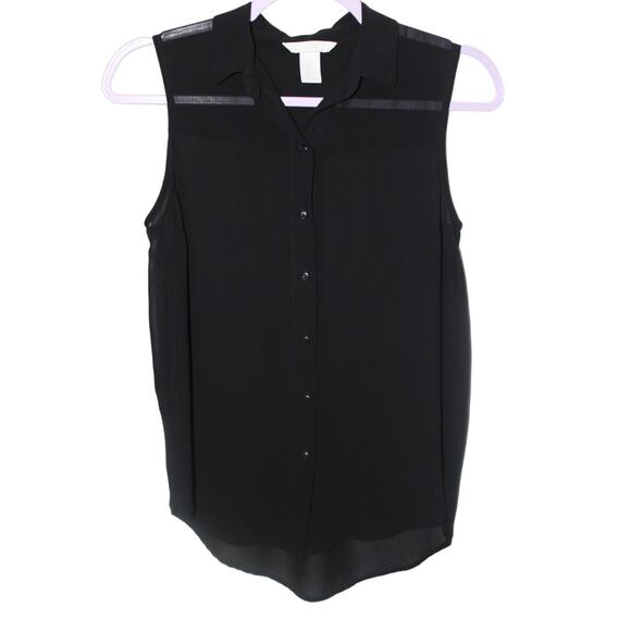 H&M Black Transparent Button Down Sleeveless Blouse Size 2 - Picture 1 of 4